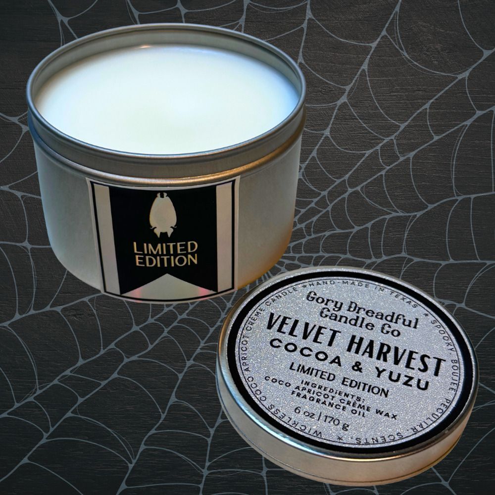 Velvet Harvest Wickless Candle Tin: Cocoa & Yuzu Scent - Limited Edition